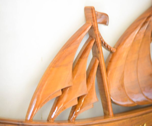 Ukiran Kayu Jati Custom Nama Anak - Desain Perahu Kapal Layar